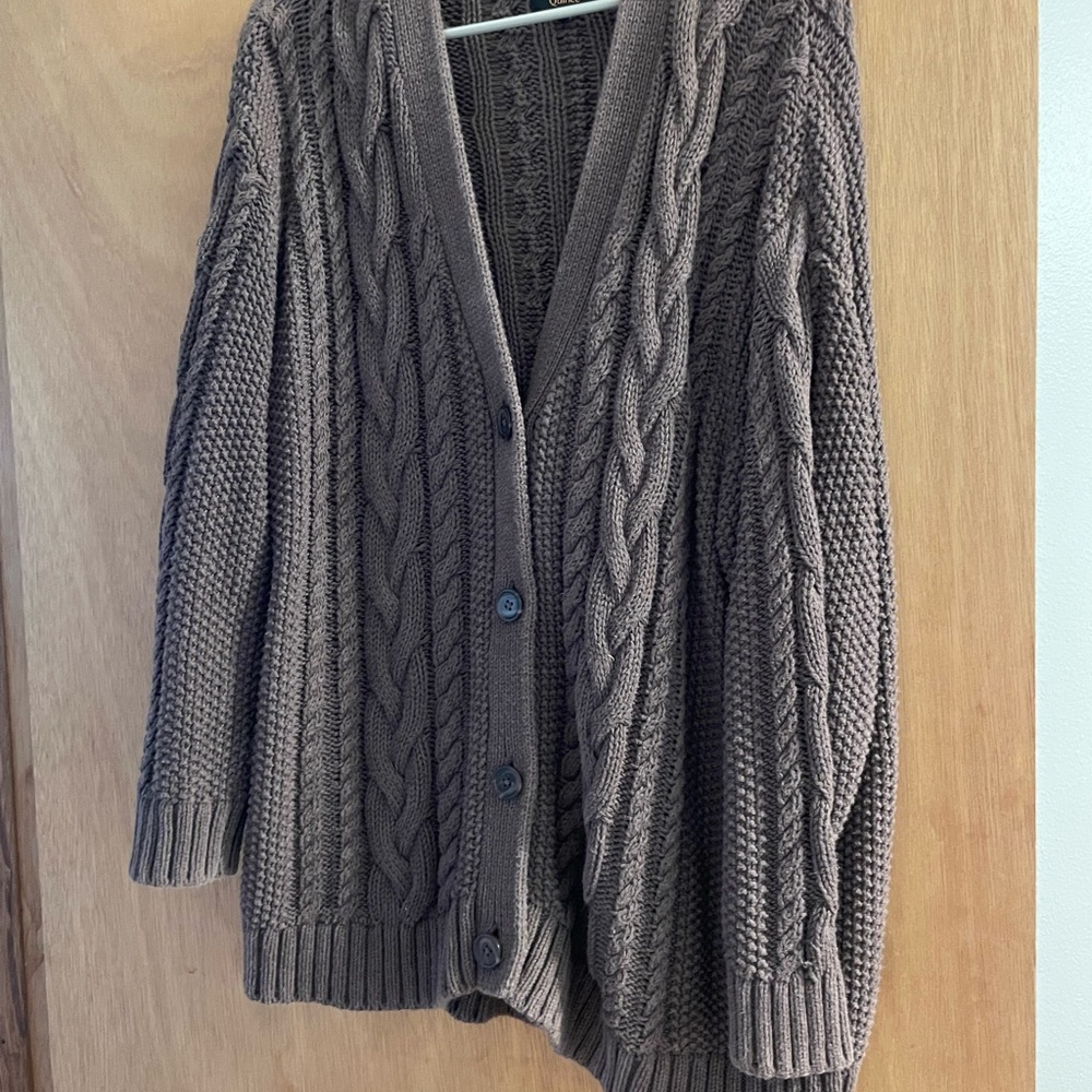 Quince Brown oversized  Cable Knit Cardigan